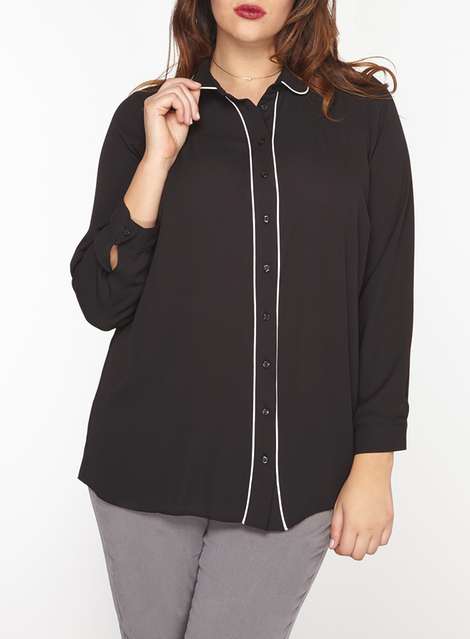 **DP Curve Black Piped Collared Shirt